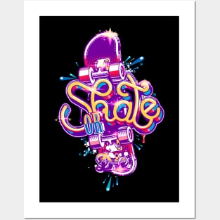 Neon Skate or Die Graphic Posters and Art